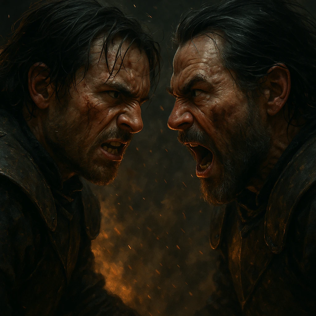 angry fight final battle, close-up of angry faces, tension, dramatic lighting emoji