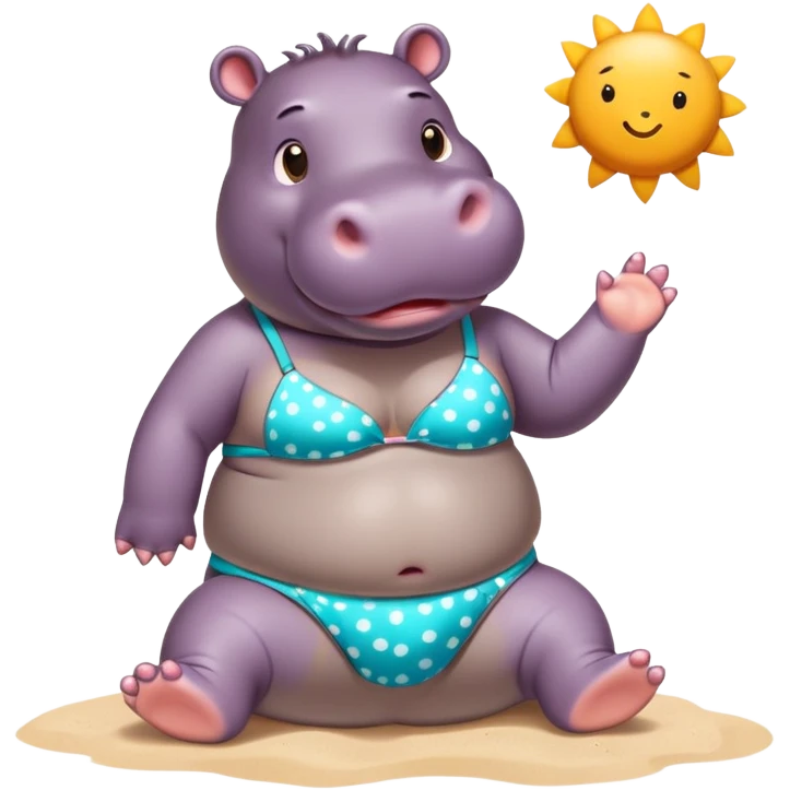 Fat hippo with bathing suit on beach emoji
