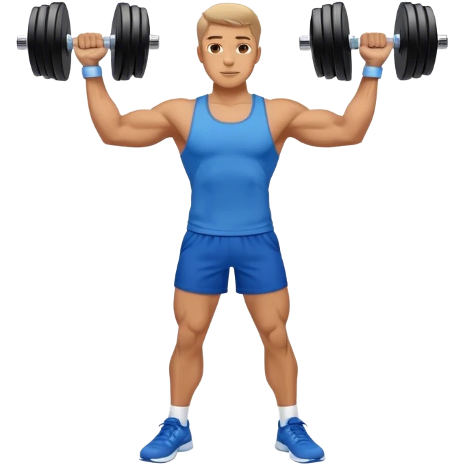man with blue shorts doing side-lateral raise (T pose) with light dumbbells emoji