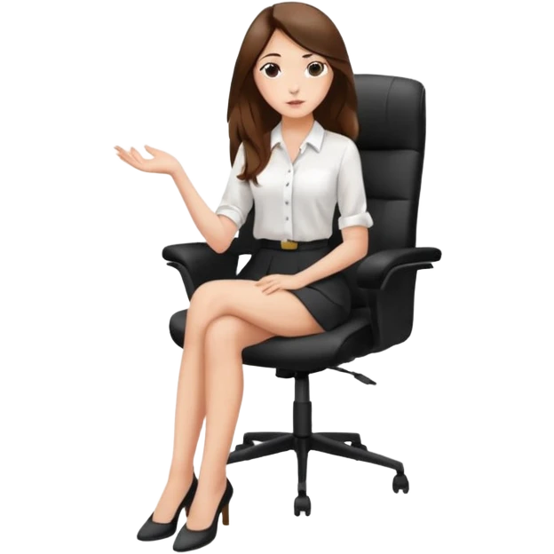 Close-up studio photo of a young woman’s bare legs crossed in a “leg over leg” pose while sitting on a modern black chair emoji