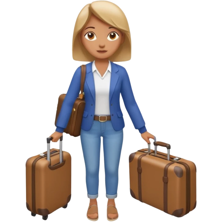 woman carrying a suitcase portrait, head and shoulders only, suitcase handle visible near shoulder, casual travel outfit, confident expression, travel vibe, 3D cartoon style, mobile game icon style, clean background, no text, no watermark emoji