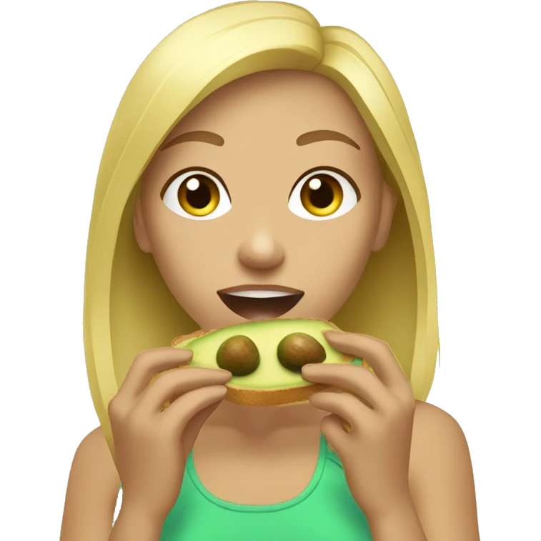 Blonde girl eating an avocado toast post run emoji