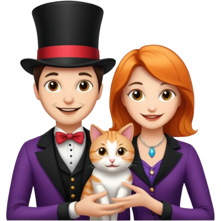 magician couple and their pet cat emoji