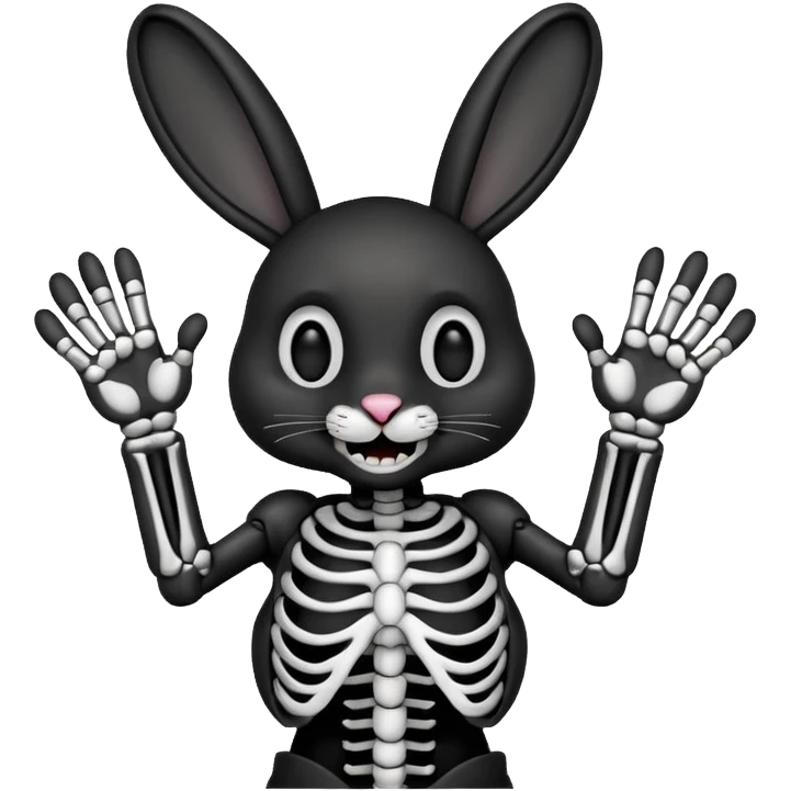 Emoji tete de Lapin squelette noire qui fait bonjour de la main  emoji