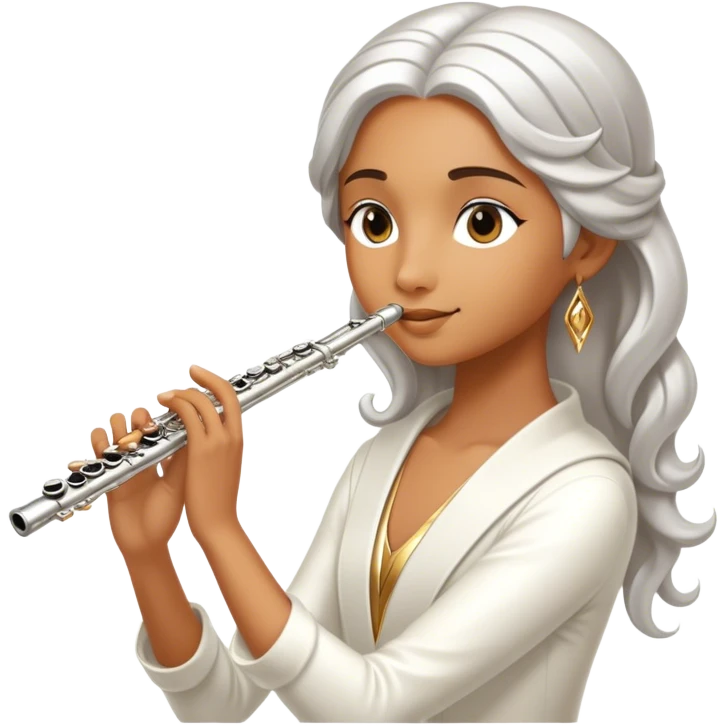 Cinematic Realistic Flute, polished silver metal with precise keywork, warm golden reflections dancing along its surface, soft hands carefully positioned over the keys, glowing with an elegant and airy charm. emoji