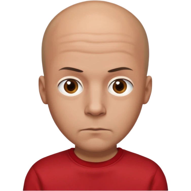 almost bald man, with hair on his head wearing a black sweatshirt and a red t-shirt under the sweatshirt and with brown eyes and a serious look  emoji