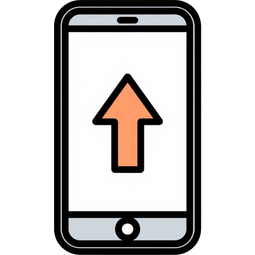 Smartphone with upward arrow indicating launch or release emoji