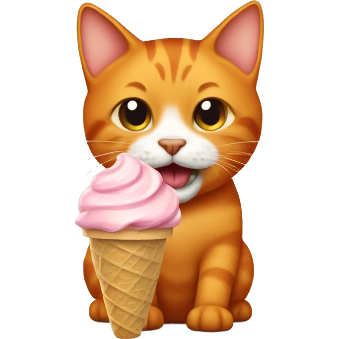 Dark orange tabby cat eating ice cream emoji