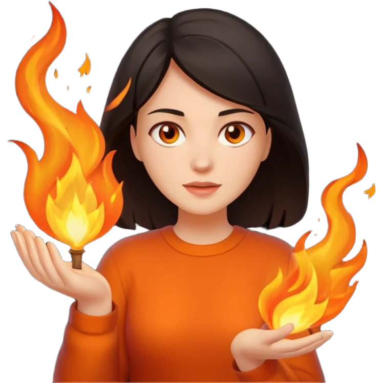 Dark haired woman with fire in her hands emoji