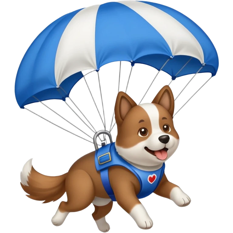 A parachuting dog jumped with a parachute. emoji