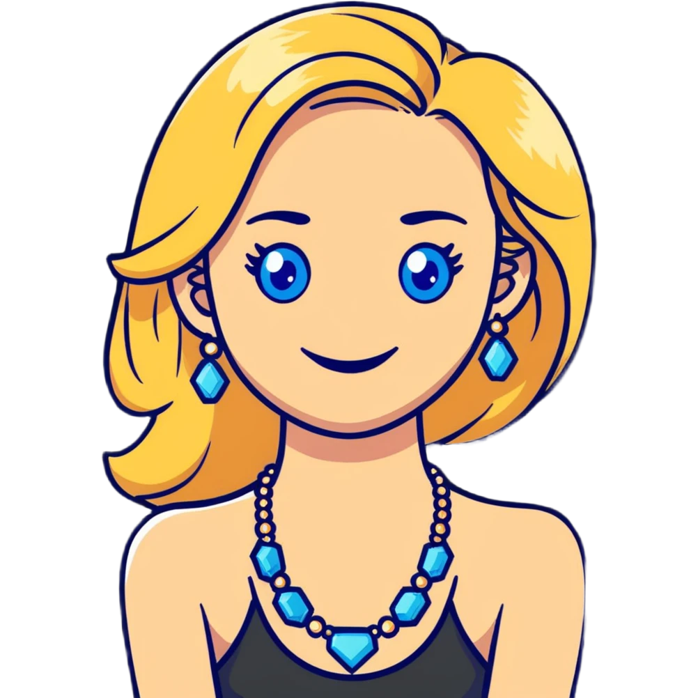 smiling blonde girl with blue eyes and jewelry  emoji