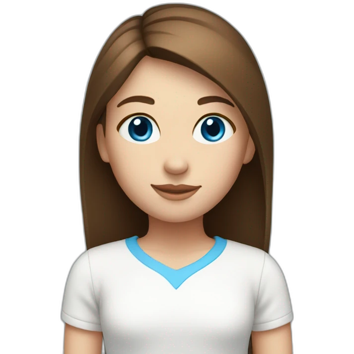 girl with straight brown hair and blue eyes in white top emoji