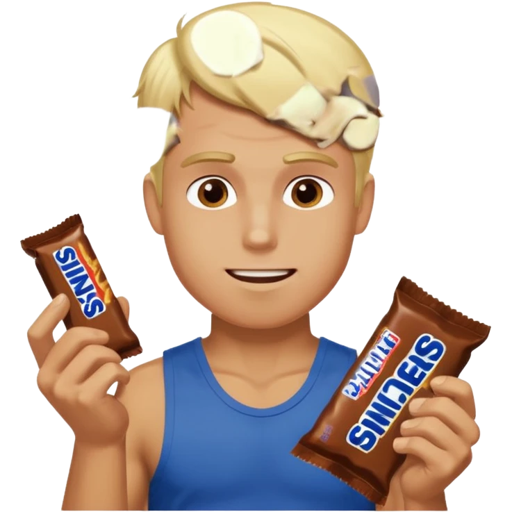 men with blond hairs and a good body eat a snickers emoji