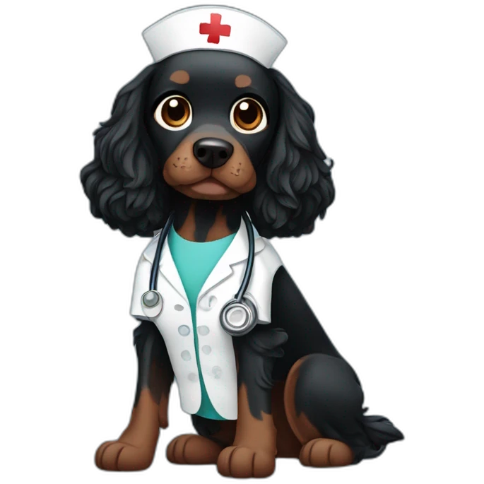 Nurse black dog spaniel emoji