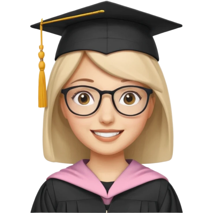 smiling white woman with hijab, glasses, and graduation cap emoji