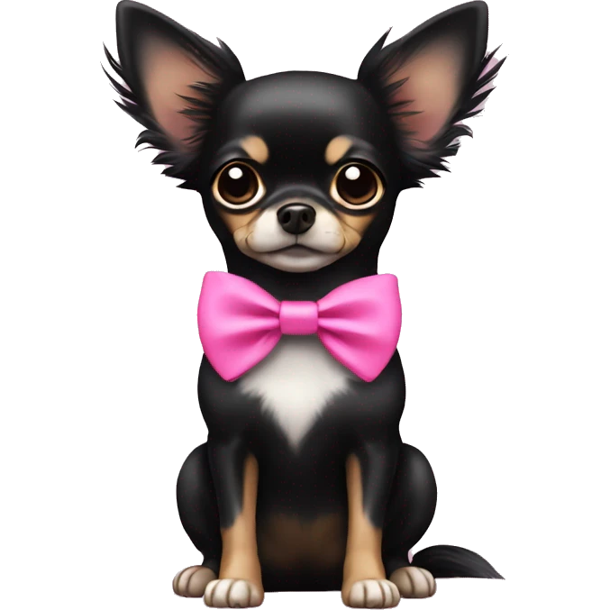 Black long hair chihuahua with a pink bow emoji