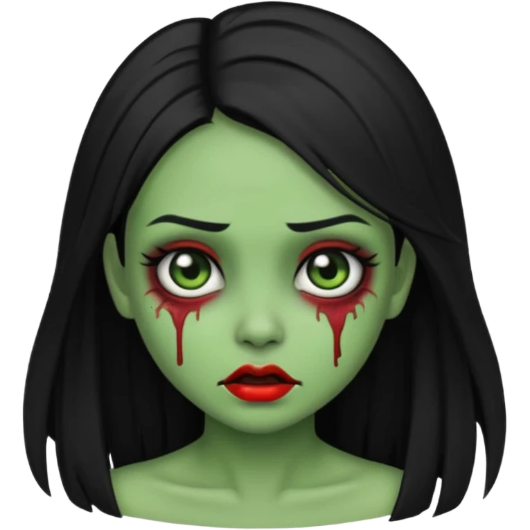 beautiful half-zombie girl emoji, straight black hair, green skin, no text emoji