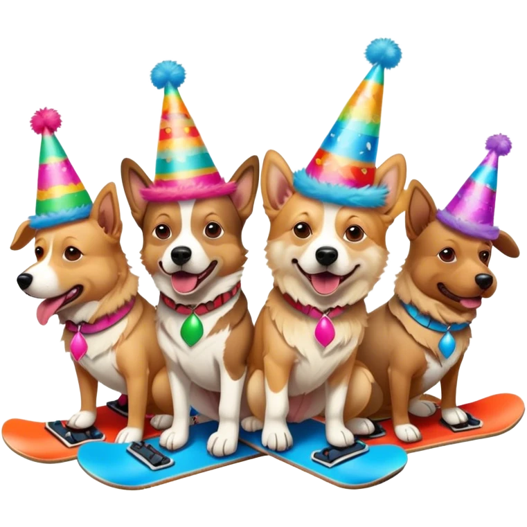 3 cowboy dogs snowboarding birthday party emoji