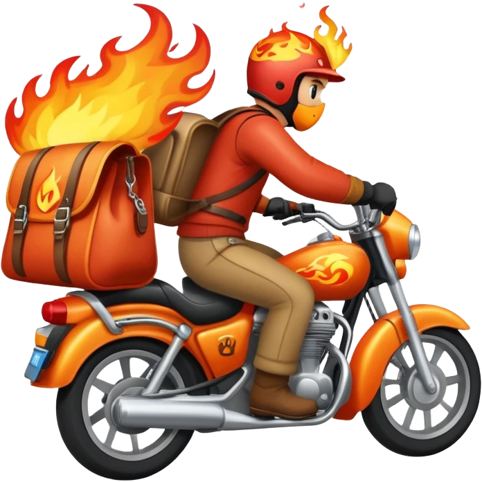 ARKASINDAN ALEVLER ÇIKAN MOTO KURYE (ÇANTASINDA BK YAZSIN) emoji