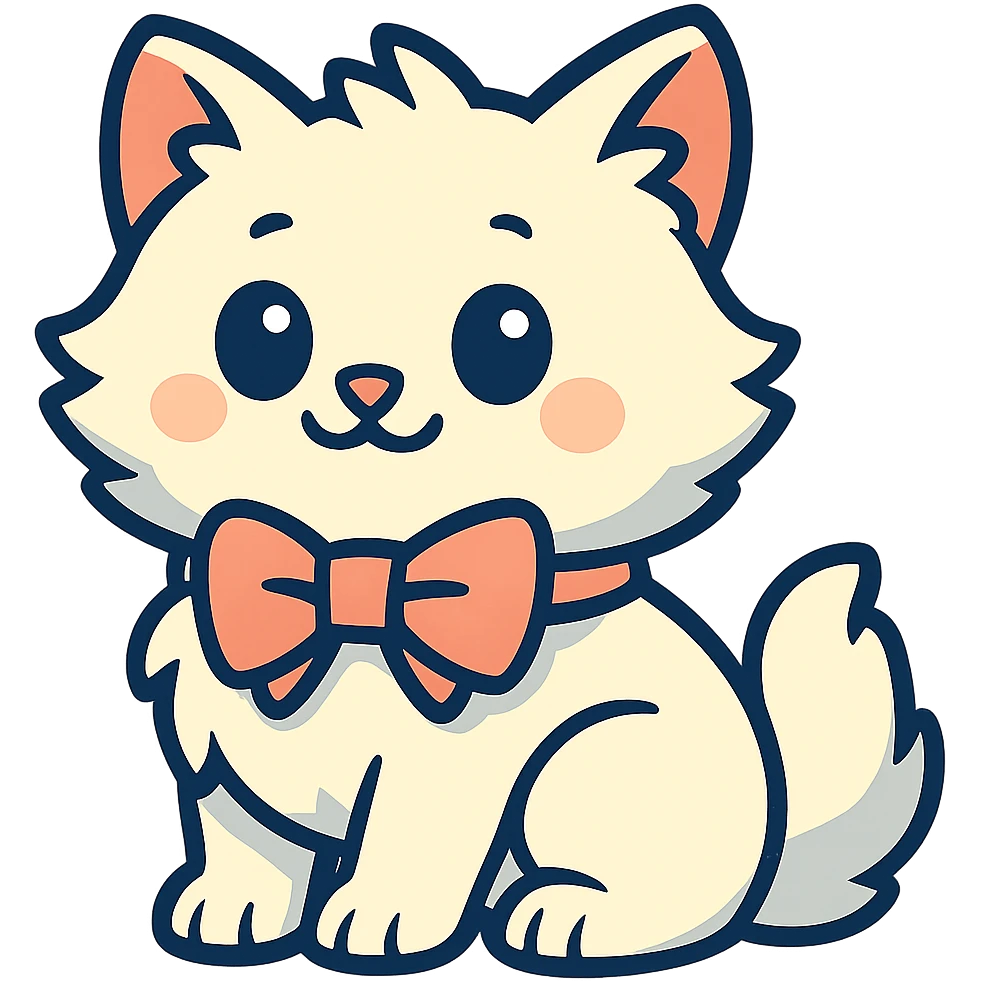 Remove the background, keep only the cute fluffy white kitten with a light pink bow in vibrant toon style with transparent background. emoji