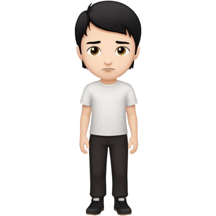 make a white boy with black hair and brown highlights with dark brown eyes with a plain white shirt and black plain pants with a nose piercing  emoji