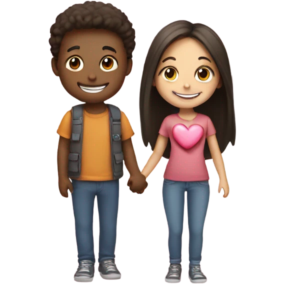 smiling girl and boy duo with heart emoji
