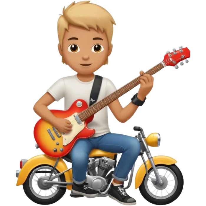 i need an emoji of a boy that is sitting on a crossmoter with a beer and an electric guitar in his hands emoji