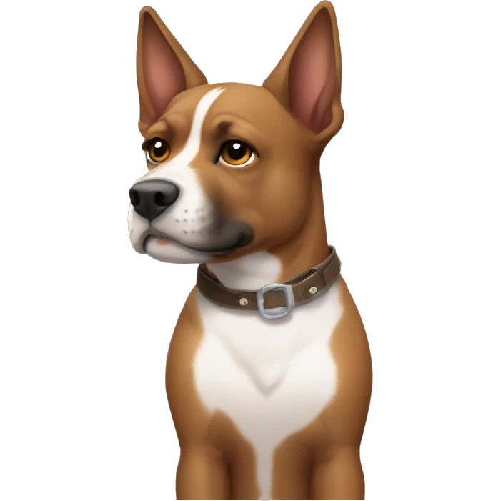 american stafforshire with brown fur with straps, and a white thing on his chest and snout, but the snout one smaller emoji