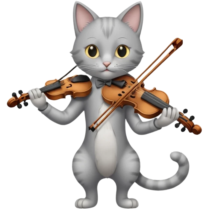 thin grey cat play violin, long full body, no tail emoji