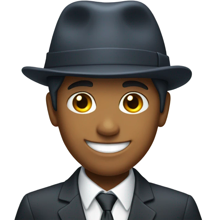a boy in a suit smiling and wearing a skullcap emoji