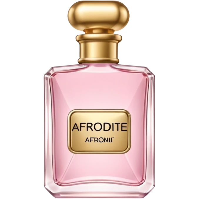 rectangle perfume with gold cap light pink liquid written AFRODITE emoji