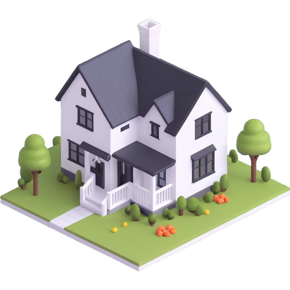 3d isometric modern farmhouse, white with black trim emoji