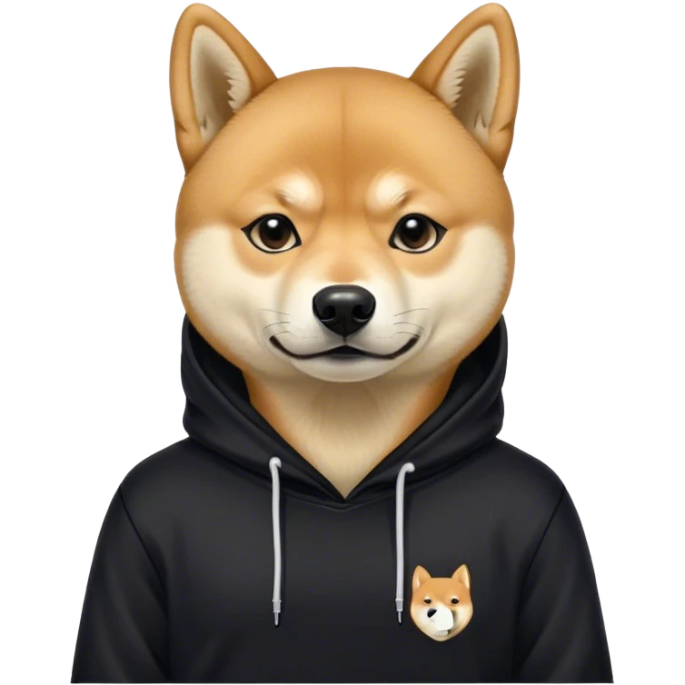 Slavic hooligan Shiba Doge in full black slavic hoodie emoji