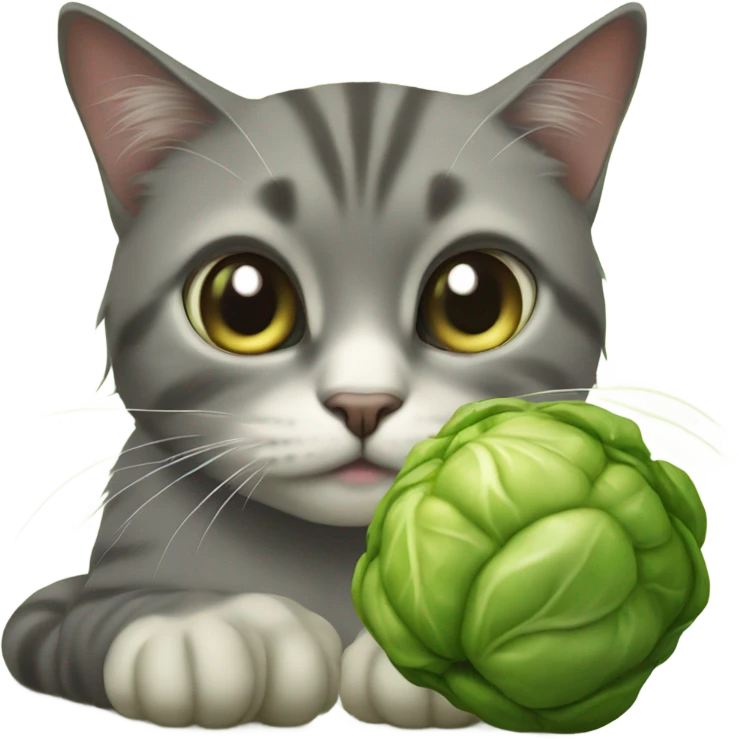 Cat in tears eating Brussels sprouts emoji