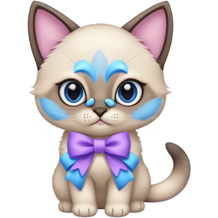 siamese kitten wearing a lavender colored bow emoji