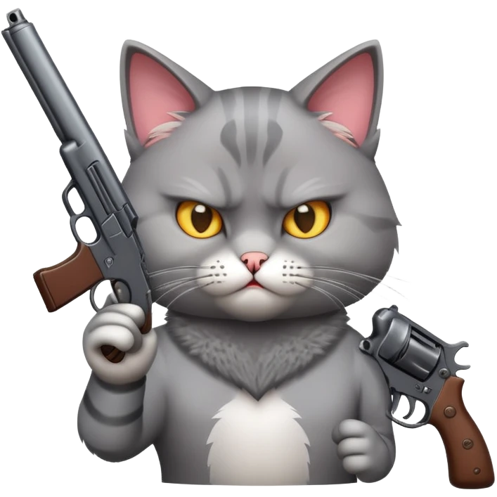 Cat holding gun looking mad emoji
