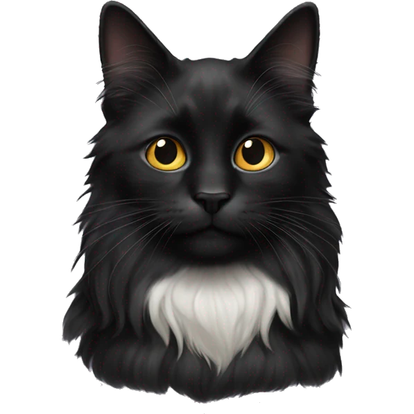 black cat domestic long-haired with half white mouth emoji
