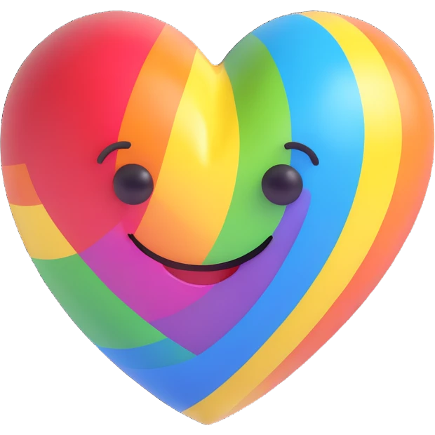 gay pride rainbow heart, bright and glossy, cheerful expression emoji