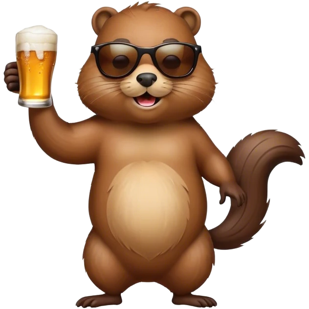 Beaver with sunglasses dancing and drinking beer. emoji
