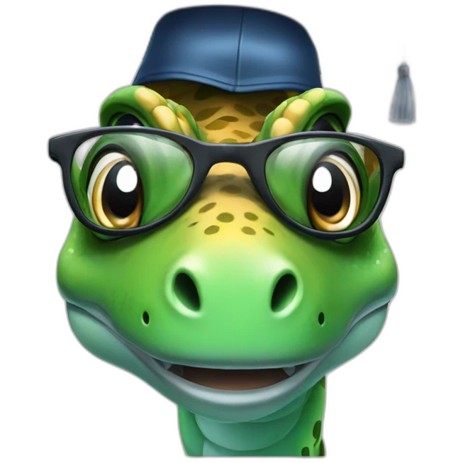 dinosaur head medical uniform with glasses and mortarboard emoji
