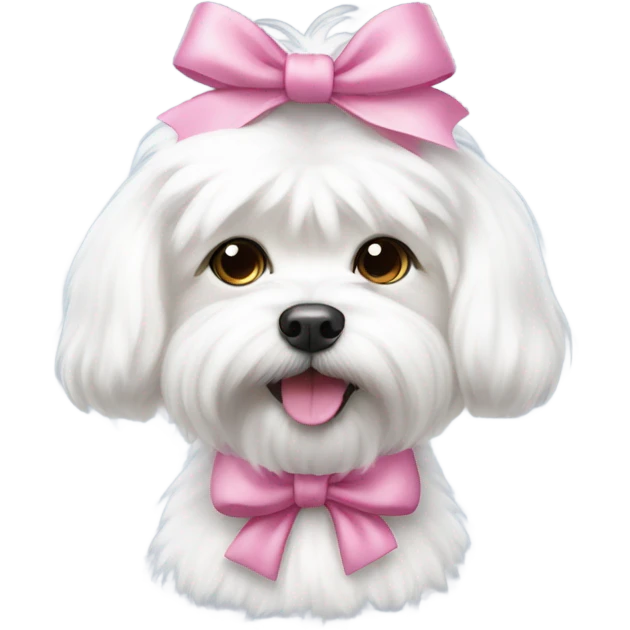 White fluffy Maltese dog with a pink bow  emoji