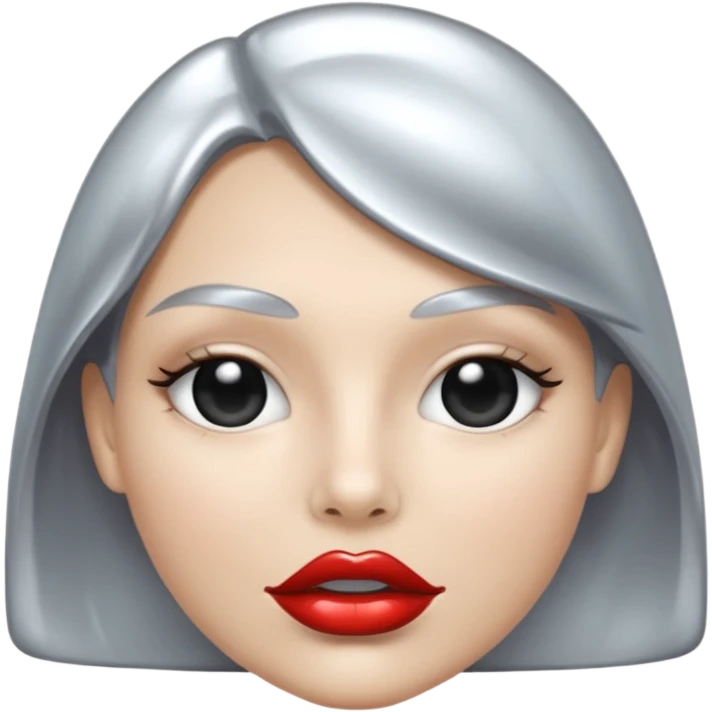 Chrome silver lips emoji, glossy metallic texture, iOS emoji style, smooth reflections, bold but minimal design, centered emoji