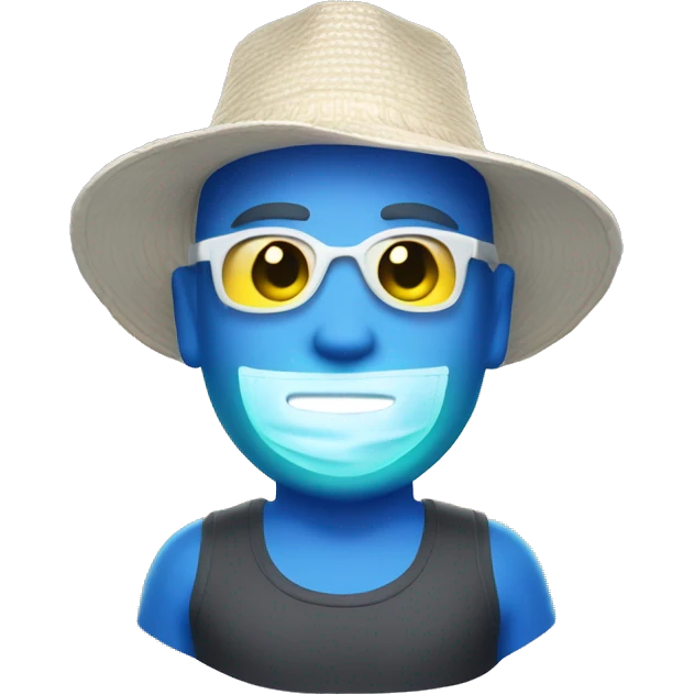 One caucasian headshot glowing with health and wearing a tanktop, hat and sunscreen  emoji