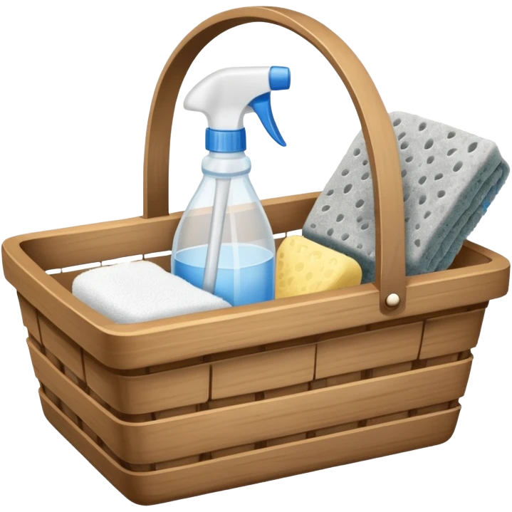 سلة تنظيف خشبية  بأغراض الوانها أبيض و رمادي  emoji