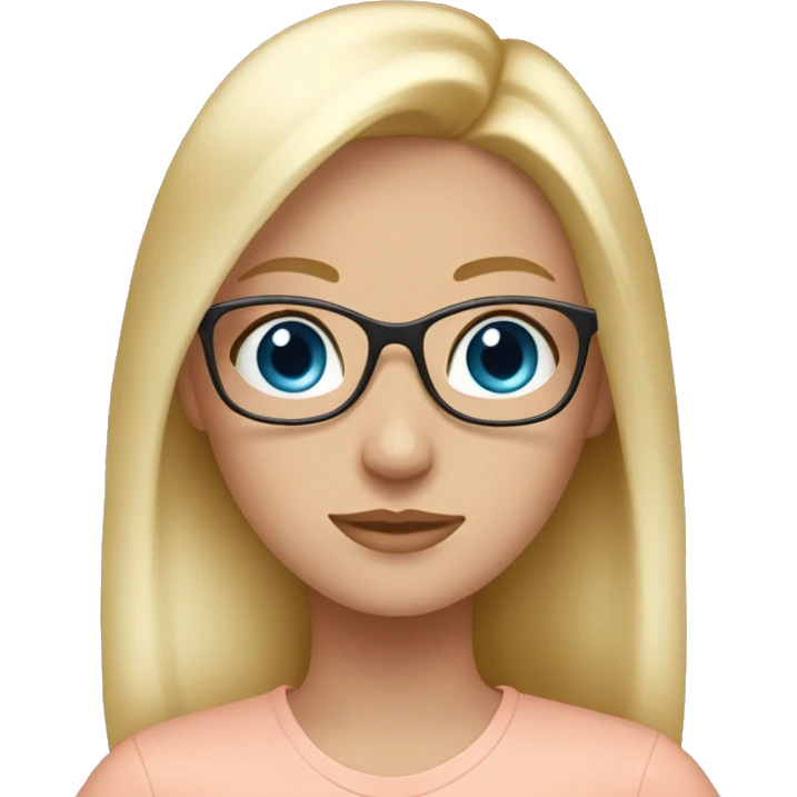 blonde girl with blue eyes in a light salmon top with glasses emoji