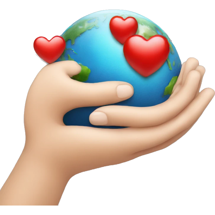 hands holding earth with red heart emoji