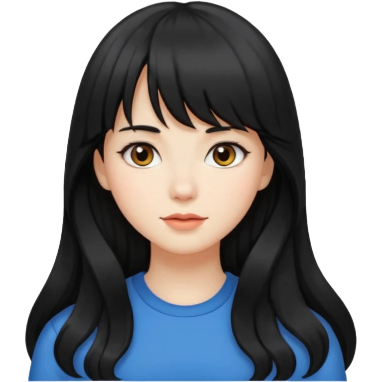girl with long wavy black hair, straight bangs, white skin emoji