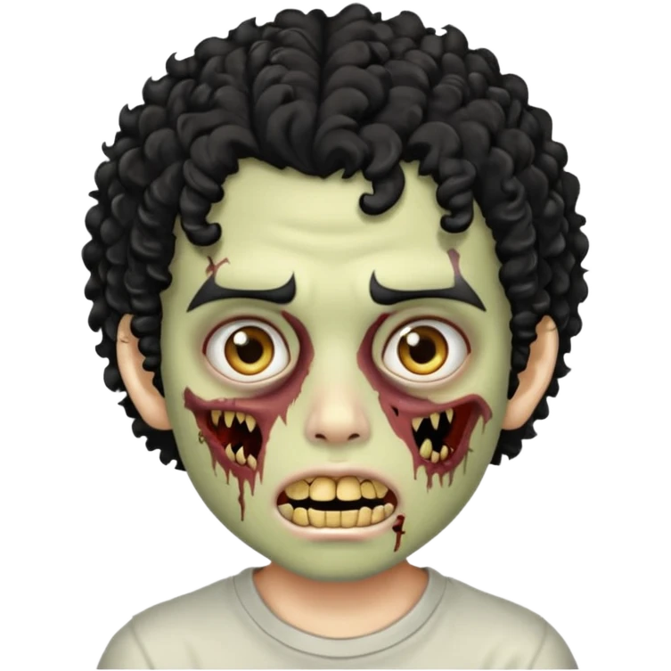 menino com cabelo cacheado preto e olhos marrons, com a boca lembrando a de um zumbi e com grills dourados emoji