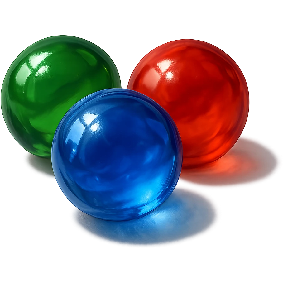 a group of three marbles with different colors, shiny, round, vibrant, realistic lighting emoji
