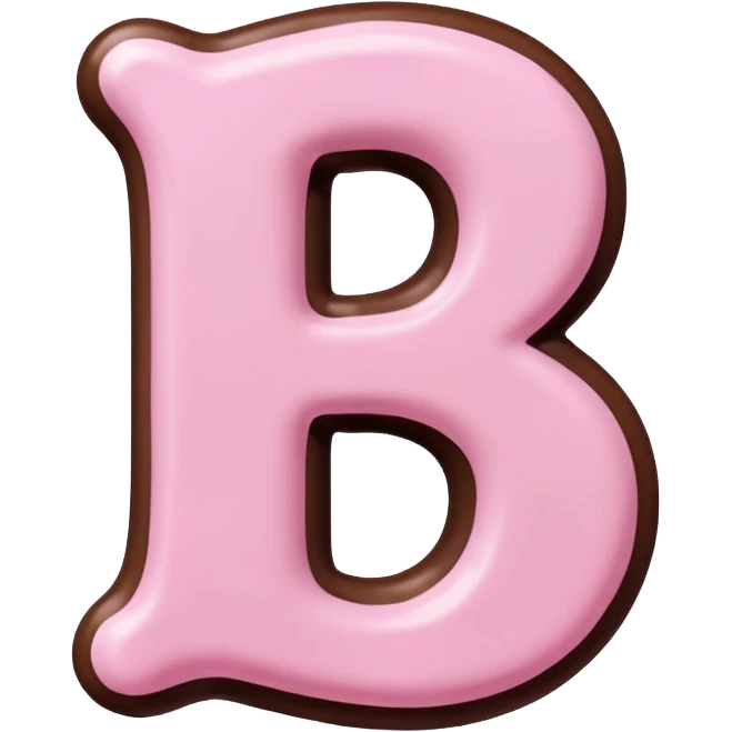 “Single pink bubble letter B, white outline, bottom dipped in chocolate with pink frosting drizzle, kawaii style, glossy, soft shading, clean outline, transparent background, Discord emoji size” emoji